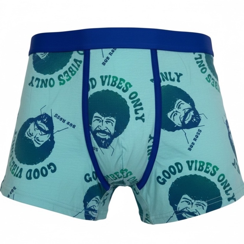Bob Ross Good Vibes Only Boxer Briefs Men's Size L Blue Green Patterned